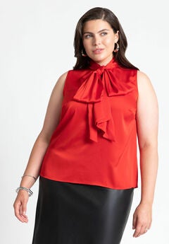 Sleeveless Satin Bow Blouse