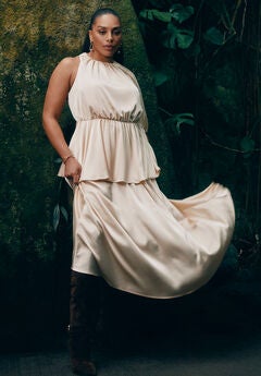 One Sleeve Satin Maxi Dress