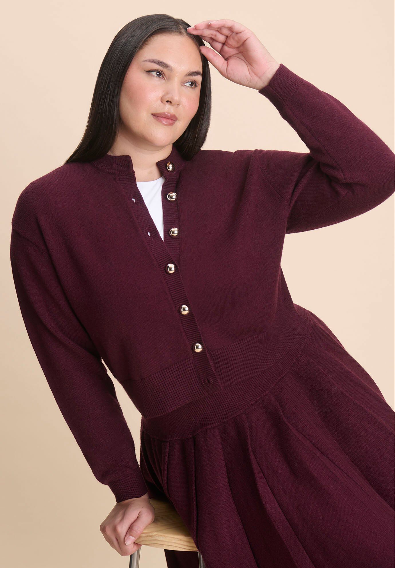 Gold Button Cropped Cardigan