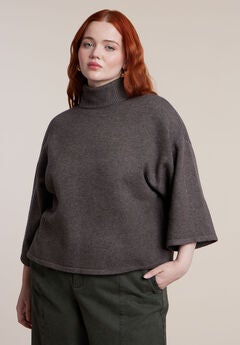 Boxy Three Quarter Sleeve Turtleneck