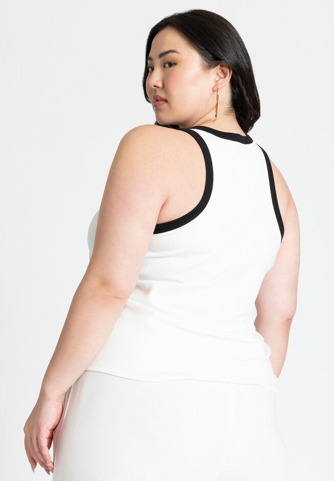 Contrast Racer Tank, WHITE/BLACK RIB, on-hover image number null