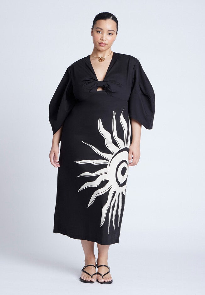 Twist Detail Printed Column Dress, BLAZING SUN, on-hover image number null