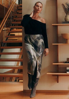 Printed Sequin Midi Skirt