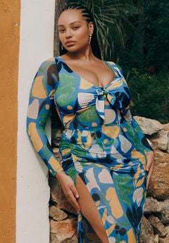Tie Front Mixed Media One Piece Swimsuit