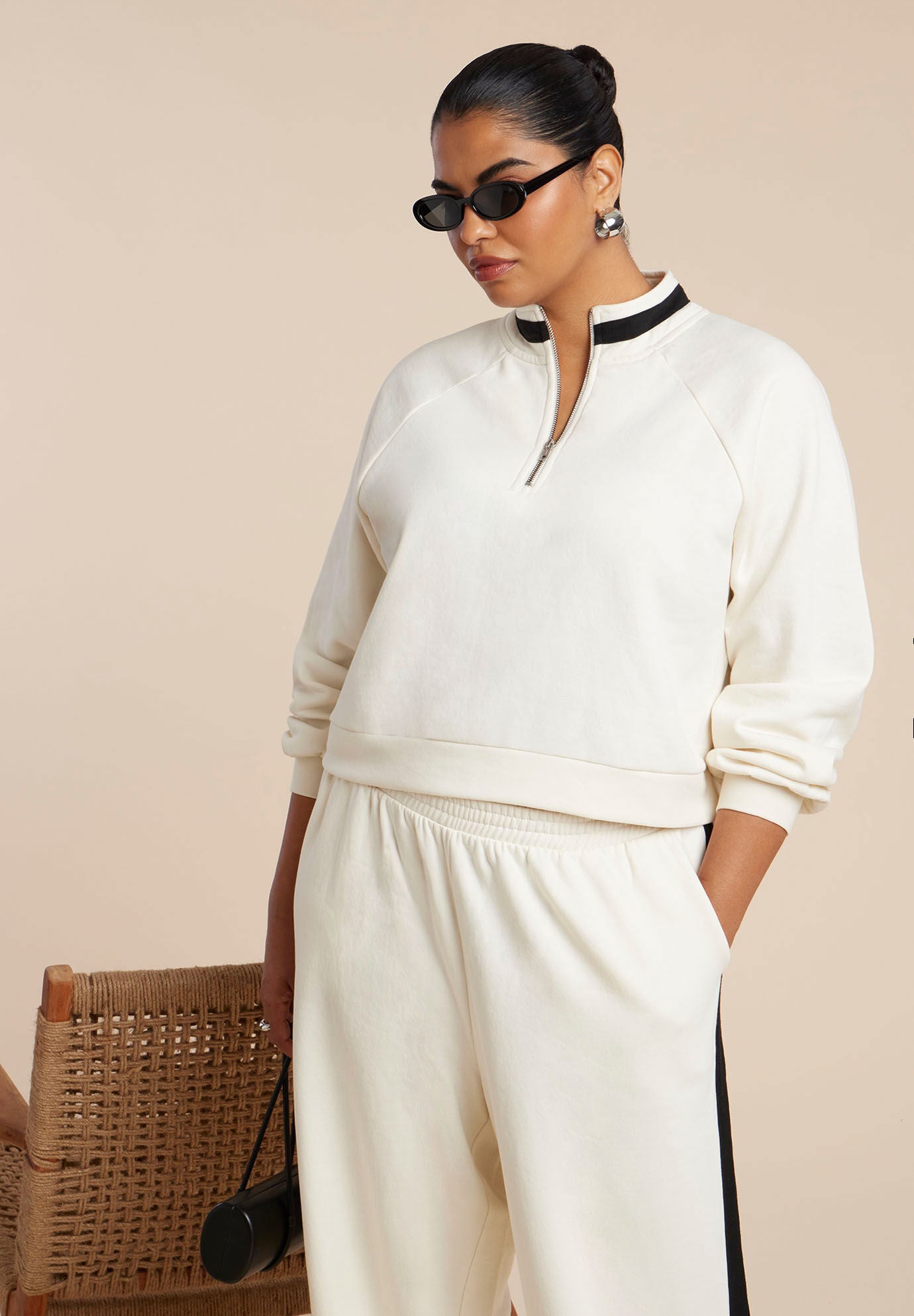 Stripe Detail Quarter Zip Sweatshirt