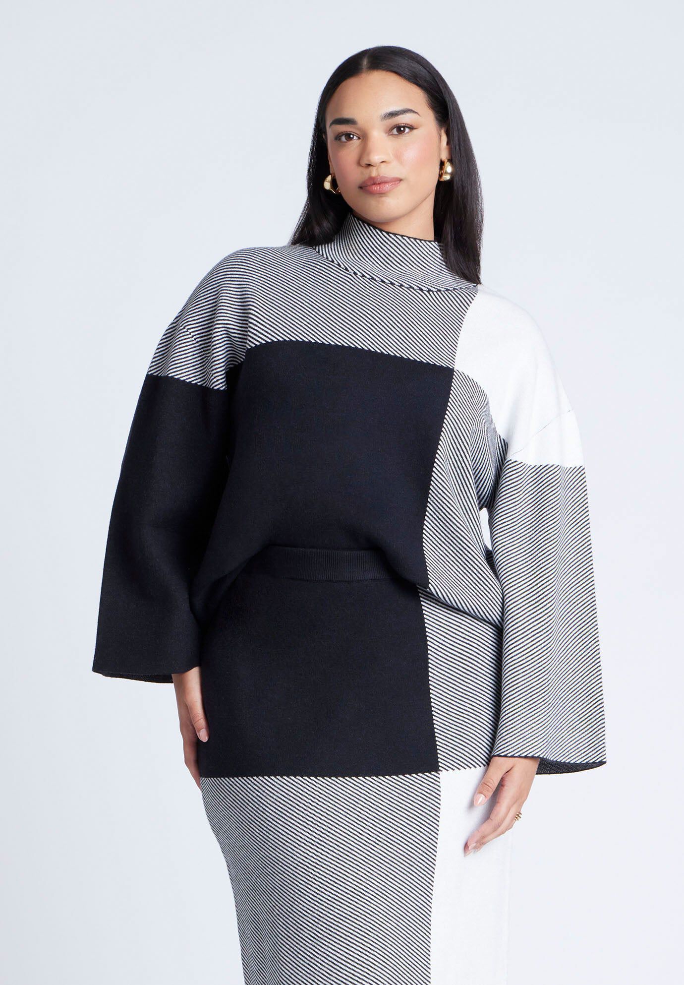 Mock Neck Intarsia Sweater