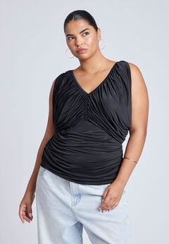 Shirred Bust V-Neck Top