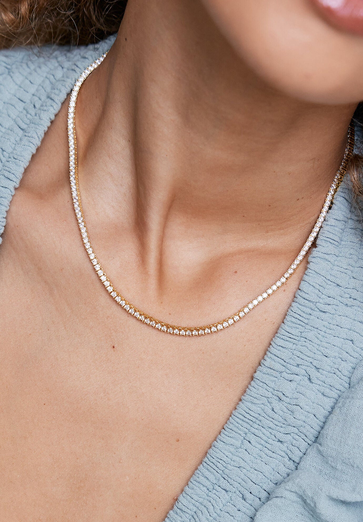 Georgina Tennis Necklace, GOLD, alternate image number 2