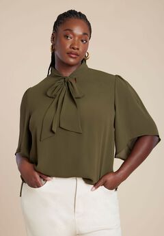 Bow Blouse With Flutter Sleeve