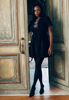 Crystal Bow Tweed Mini Dress