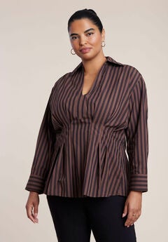 Pleated Striped Poplin Top