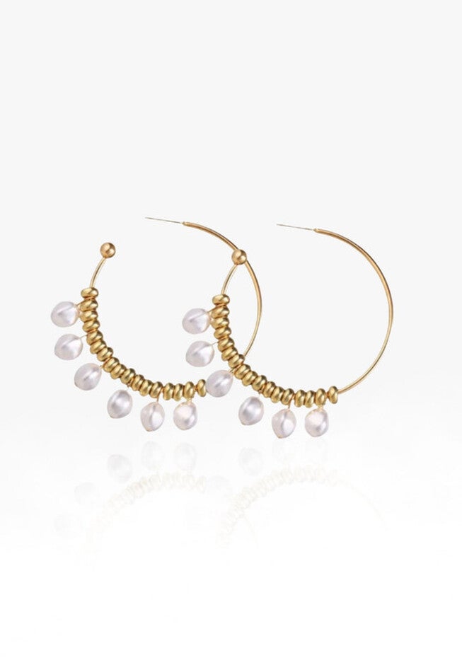 Calla Pearl Hoop Earrings, GOLD, hi-res image number 0