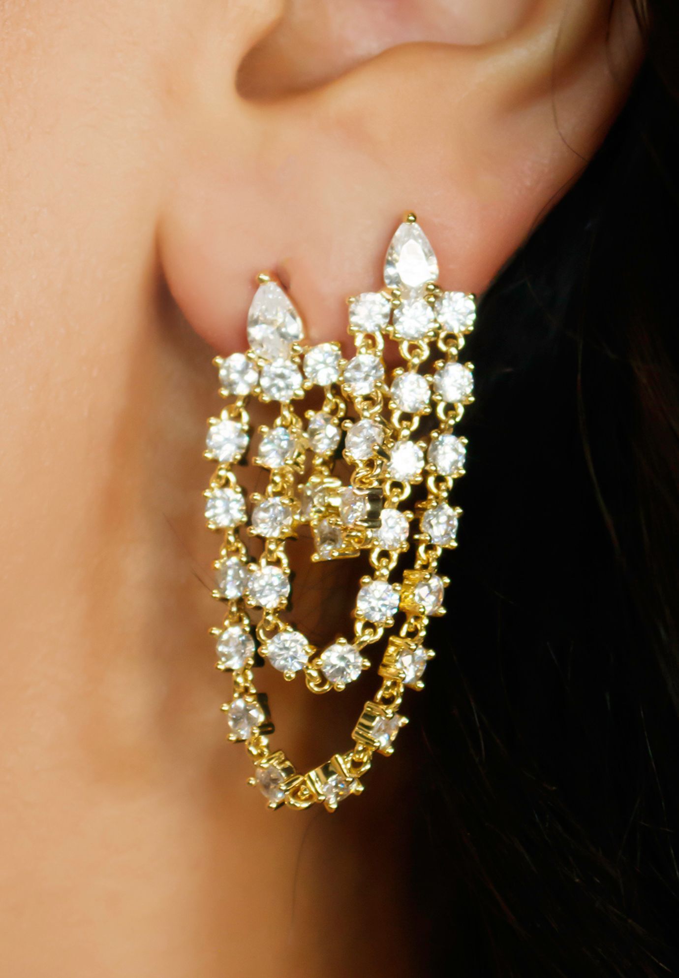 Vanna Double Pierced Earring, GOLD, alternate image number 1