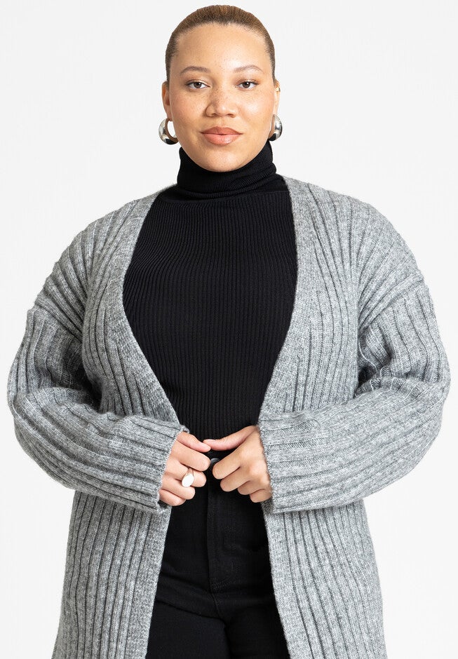 Long Belted Cardigan, CHARCOAL GRAY, alternate image number null