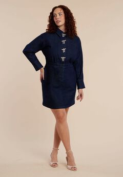 Denim Mini Dress With Rhinestone Bows