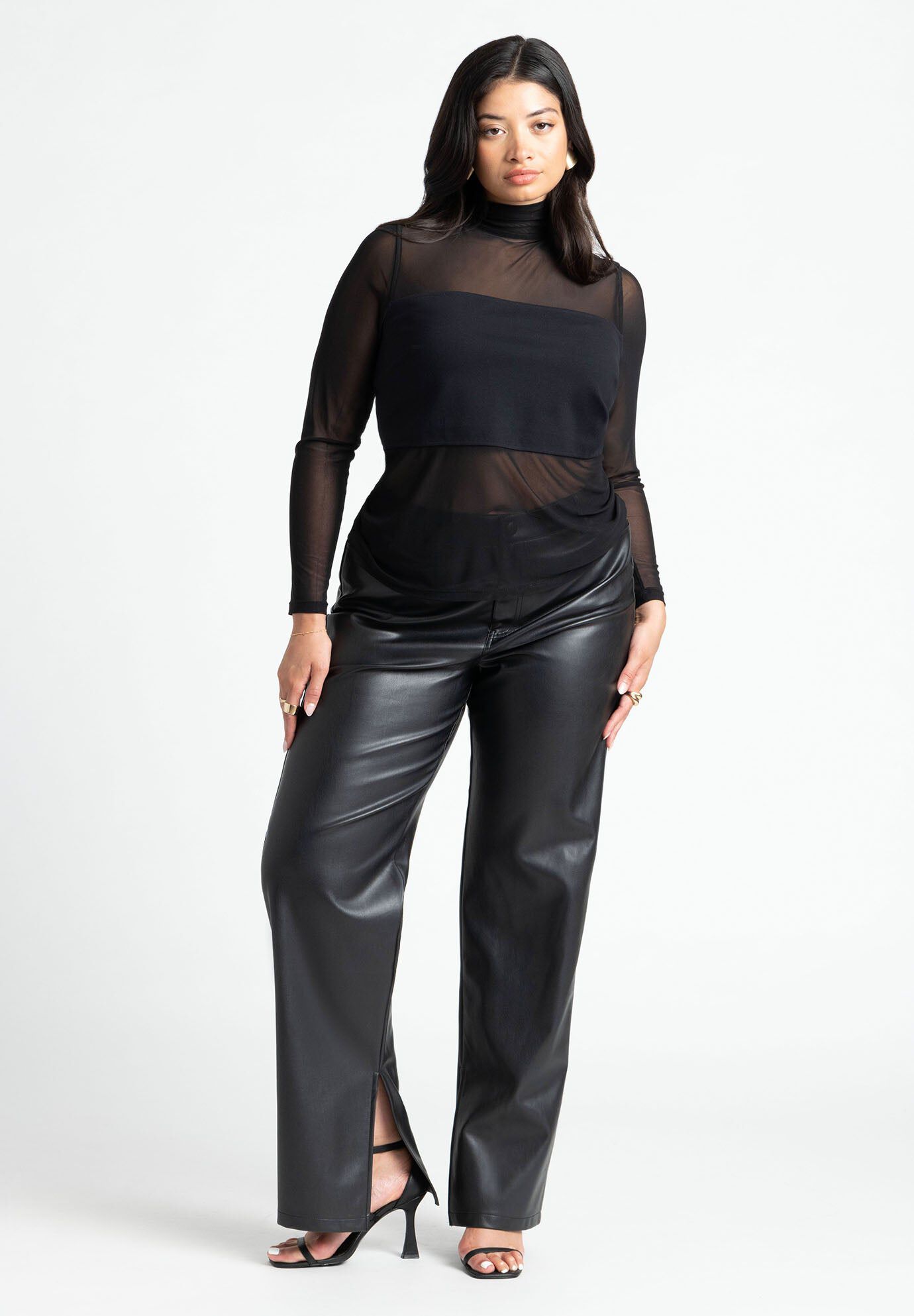 Slit Hem Faux Leather Pant