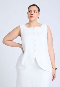 Square Neck Scoop Hem Linen Blend Vest