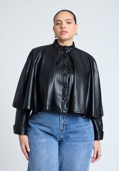 Faux Leather Cape Jacket