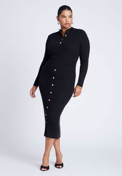 Mock Neck Rib Button Dress