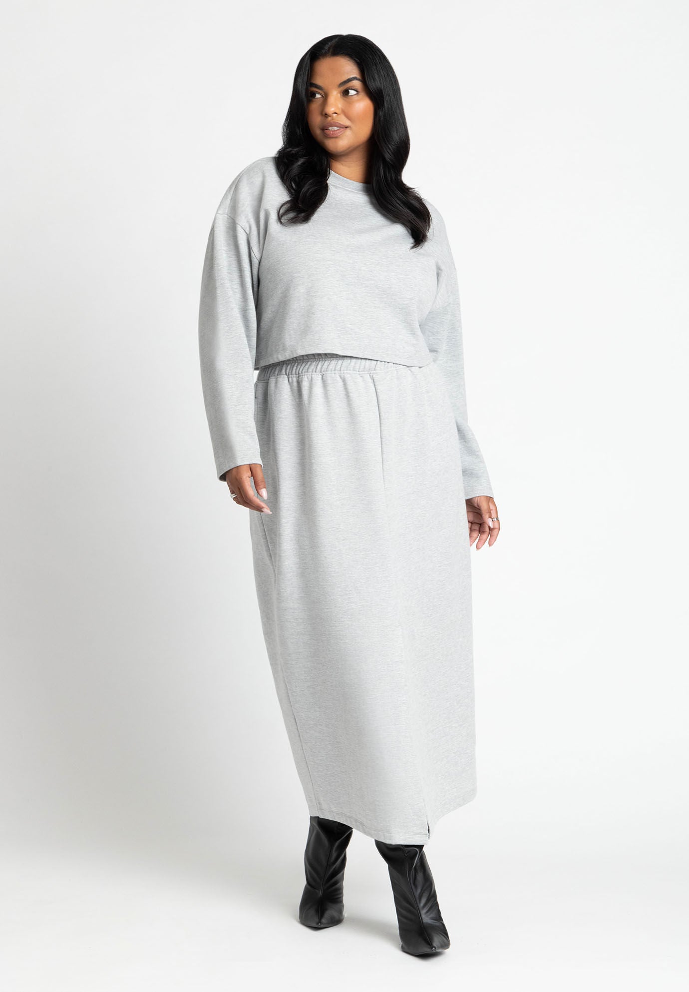 Oversized Cropped Sweatshirt, HEATHER GREY, alternate image number 2