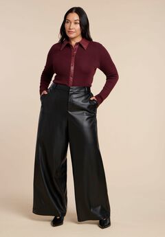 Plus Size Wide Leg Faux Leather Pants