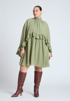 Cape Ruffle Mini Dress