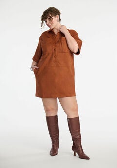 Faux Suede Mini Shirt Dress