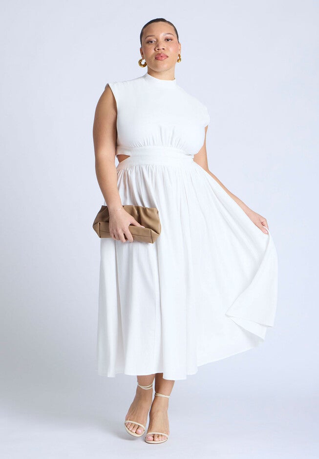 Linen High Neck Dress, JET STREAM, alternate image number null
