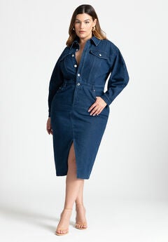Oversized Denim Midi Dress