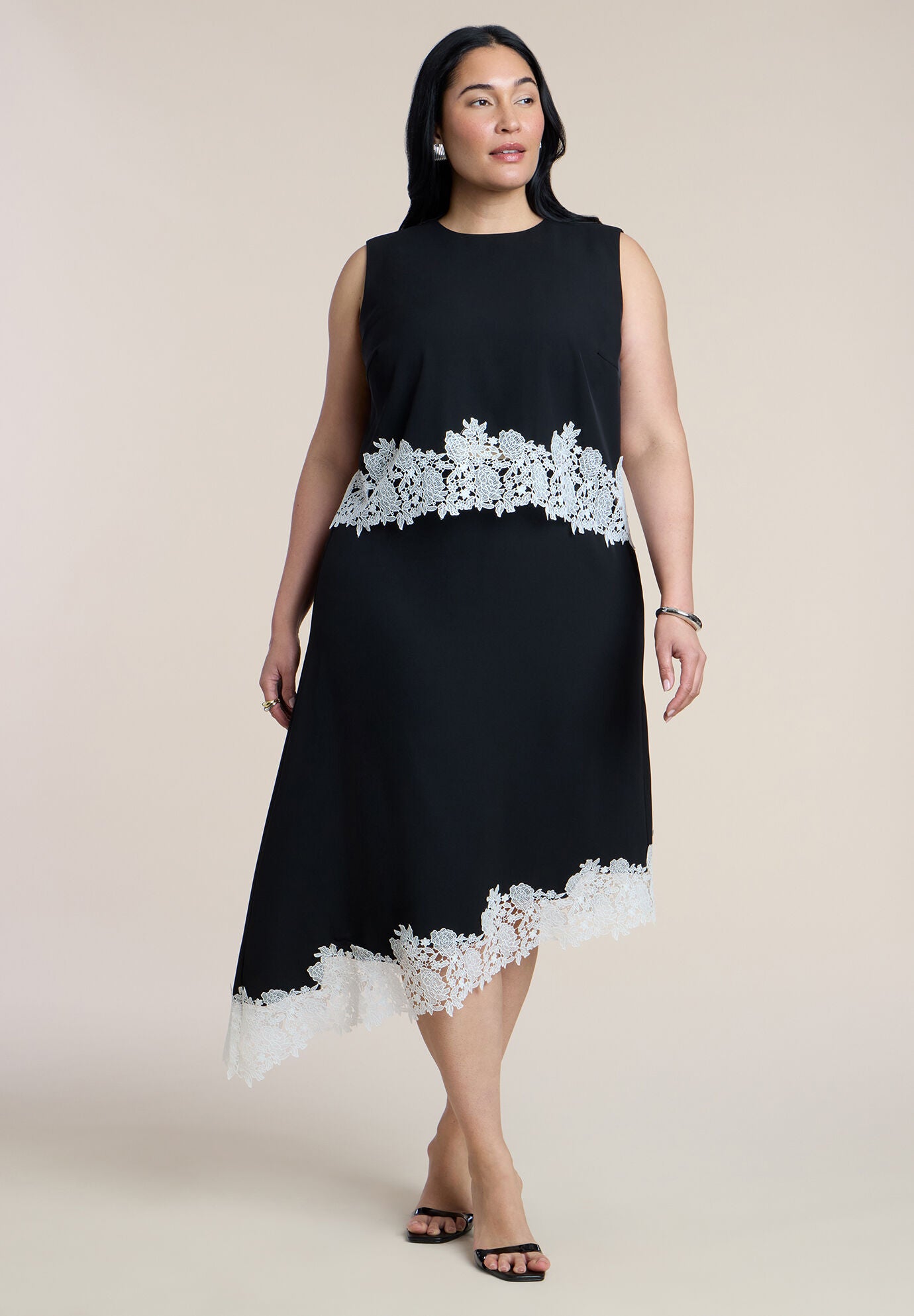 Asym Lace-Trimmed Midi Skirt