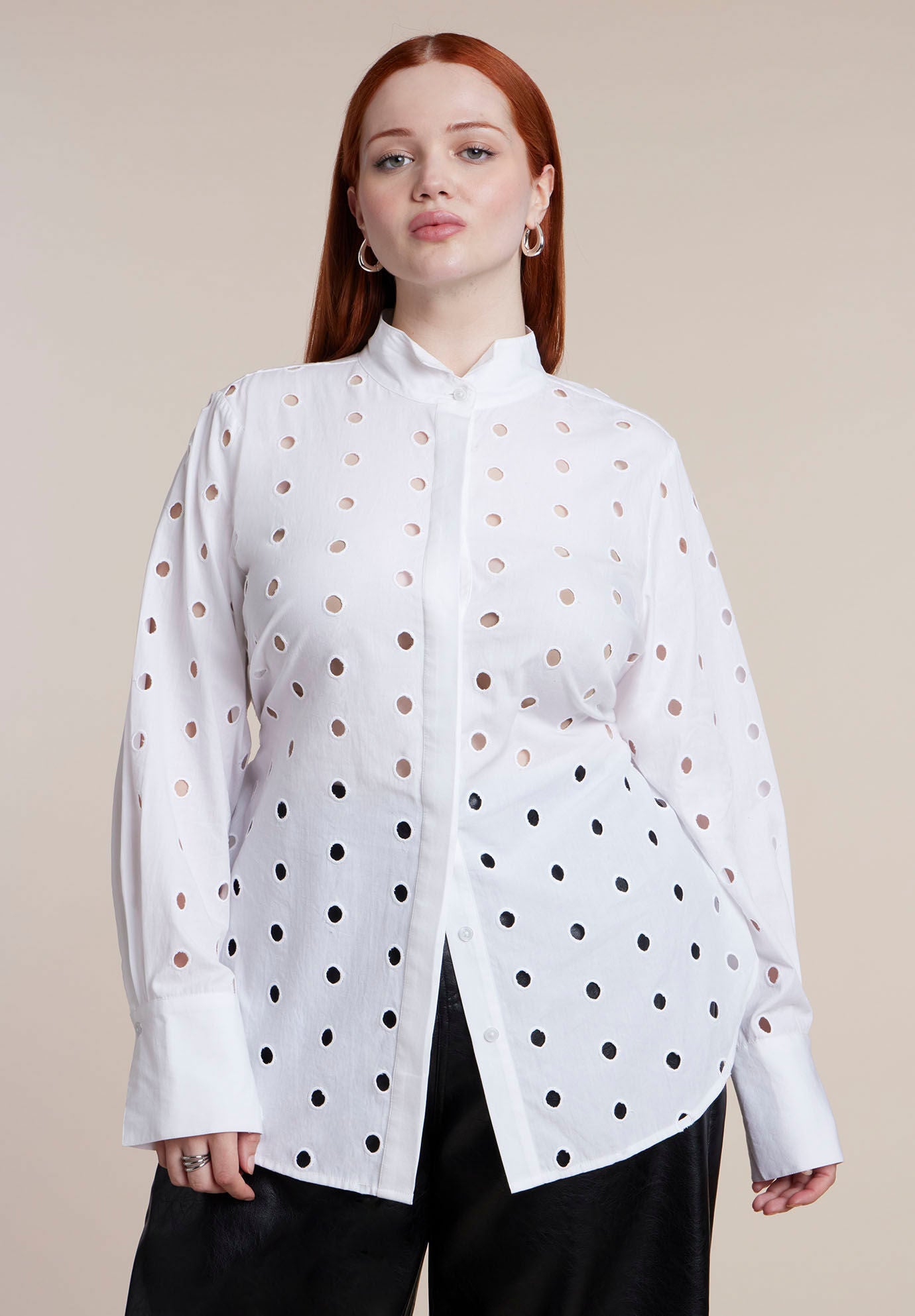 Dot Cut-Out Button Up Top, OPTIC WHITE, on-hover image number 1