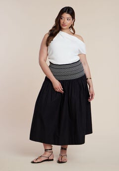 Smocked Flare Maxi Skirt