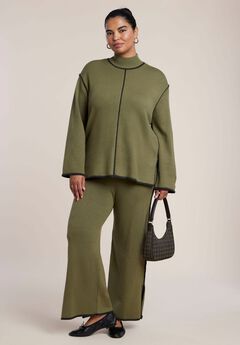 Tipping Detail Side Slit Sweater Pant