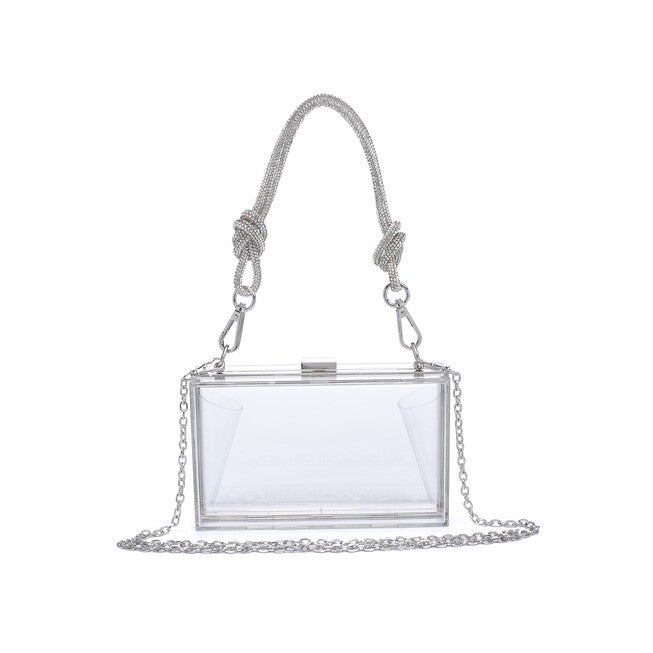 Shirley Rhinestone Handle Transparent Evening Bag, SILVER, alternate image number null