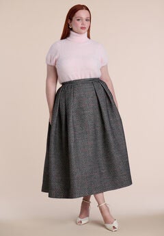 Pleated Tweed Midi Skirt