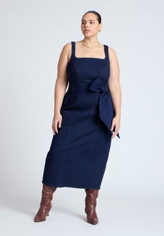 Tie Detail Denim Midi Dress
