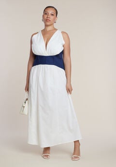 Corset Detail Poplin Maxi Dress