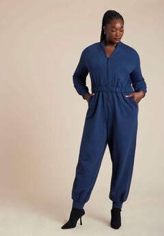 Navy Blue Knit Jumpsuit
