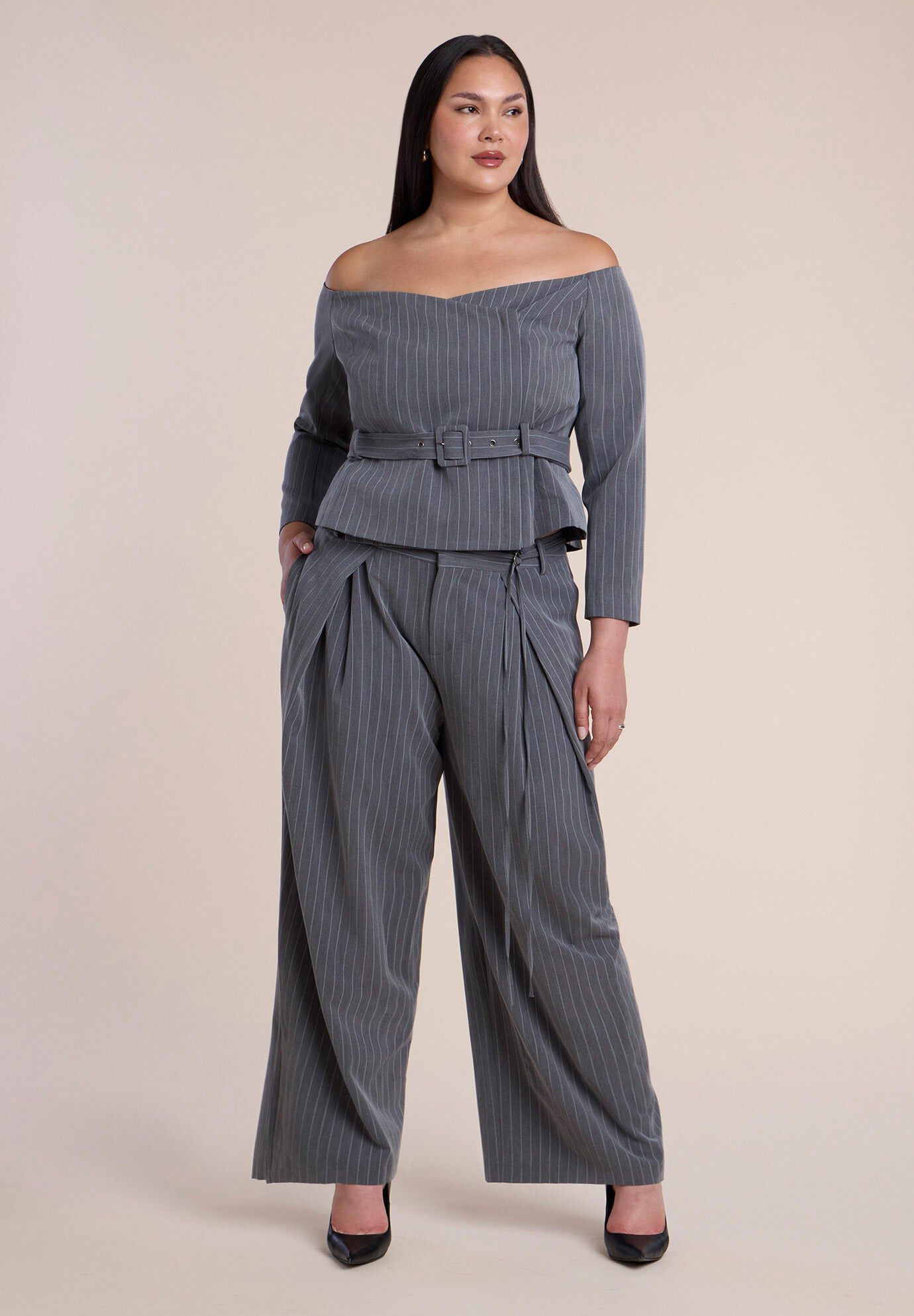 Pleated Wide-Leg Trouser With Long Belt