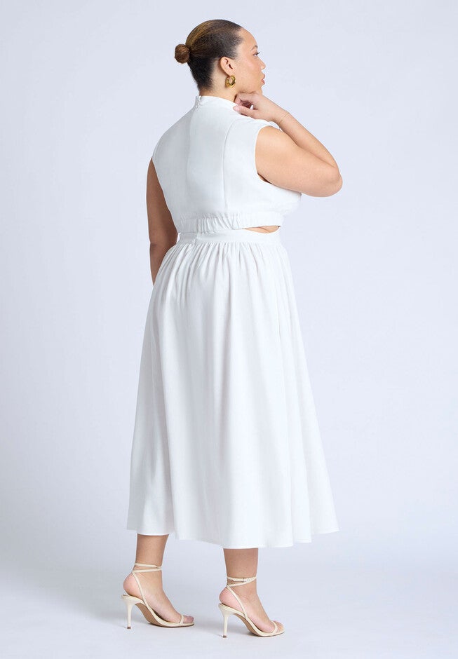 Linen High Neck Dress, JET STREAM, alternate image number null
