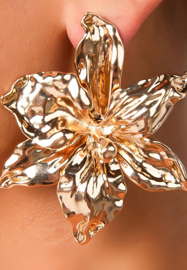 Marigold Flower Earrings, GOLD, alternate image number 1