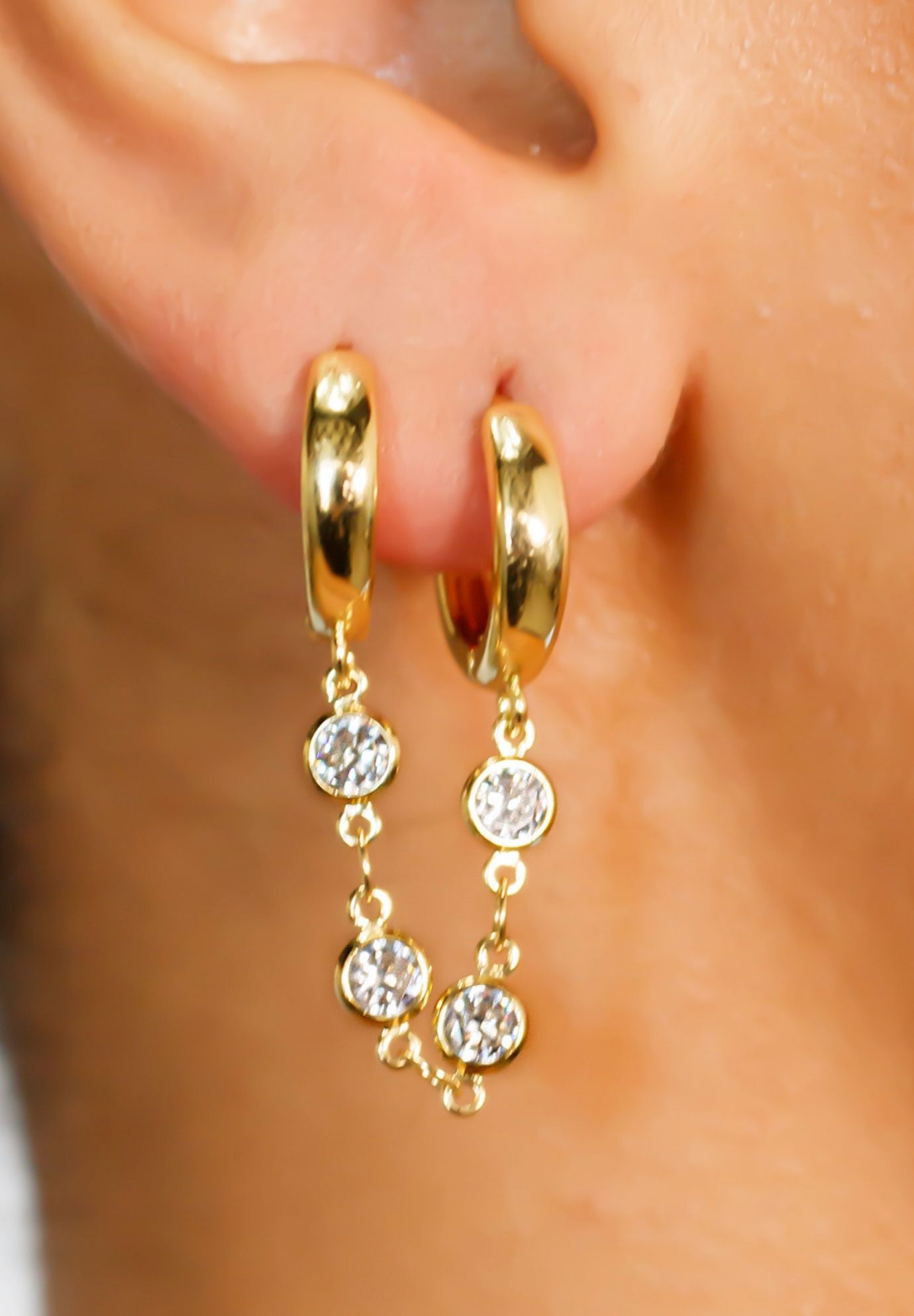 Ivy Double Pierced Earring, GOLD, on-hover image number 1