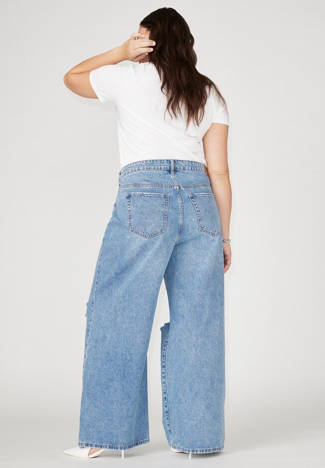 The Yvette Rigid Wide Leg Jean, MEDIUM WASH DISTRESS, alternate image number 2