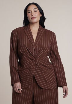 Cinched Waist Striped Blazer