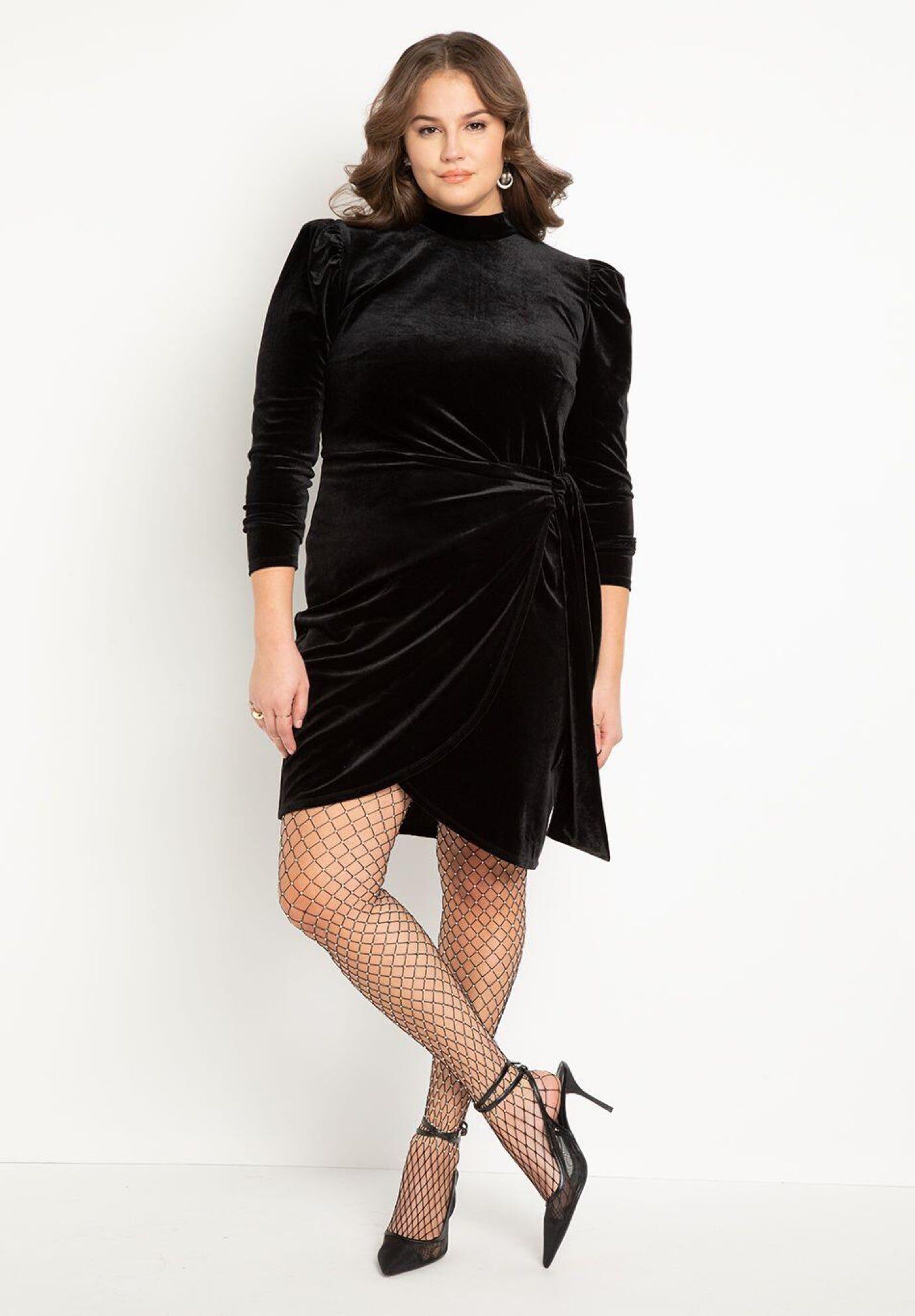 Velvet Mini Dress with Wrap Skirt, TOTALLY BLACK, hi-res image number 0