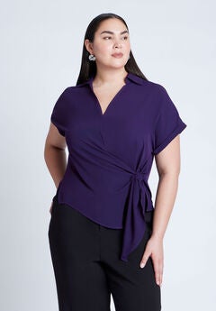 Short Sleeve Collared Top With Waist Tie