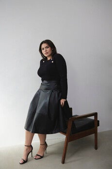 Faux Leather Full Midi Skirt