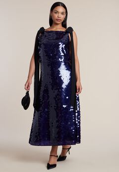 Tie-Detail Paillette Midi Dress