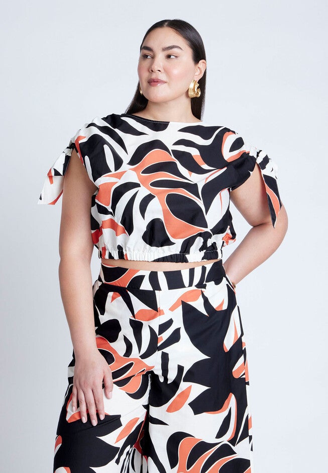 Shoulder Tie Crop Top, OVERSIZED TIGER FAUNA, hi-res image number null