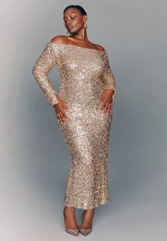 Off The Shoulder Sequin Column Dress